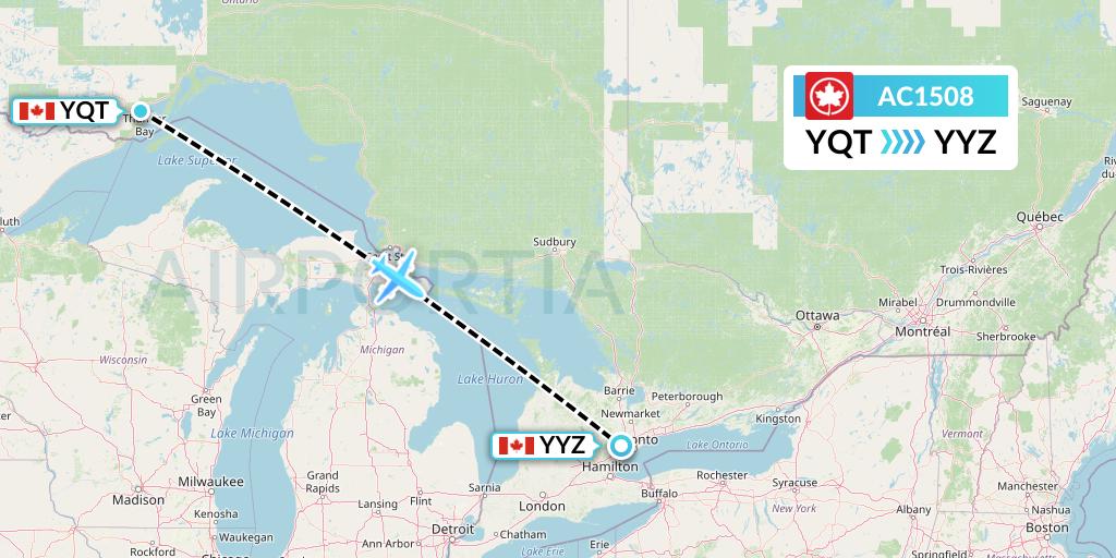 AC1508 Air Canada Flight Map: Thunder Bay to Toronto