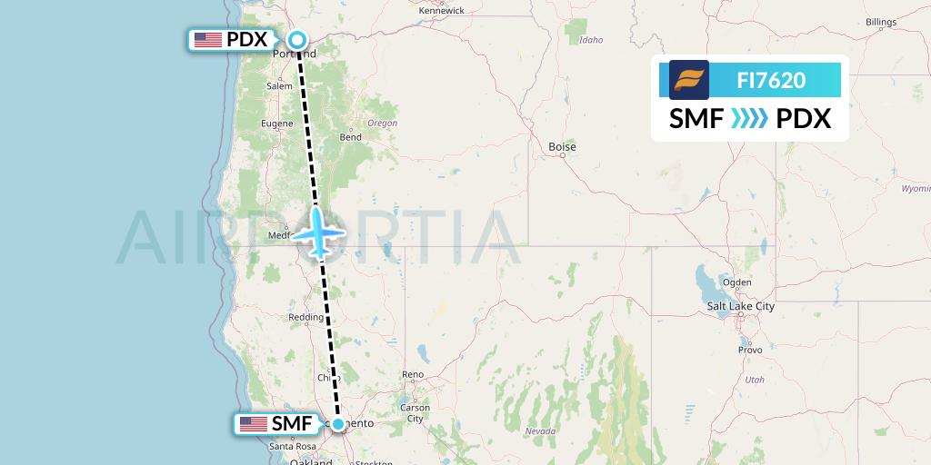 FI7620 Icelandair Flight Map: Sacramento to Portland