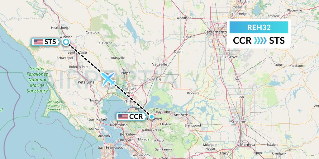 REH32 Reach Air Medical Services Flight Map: Concord to Santa Rosa