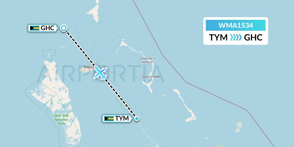WMA1534 Watermakers Air Flight Map: Bahamas to Bahamas