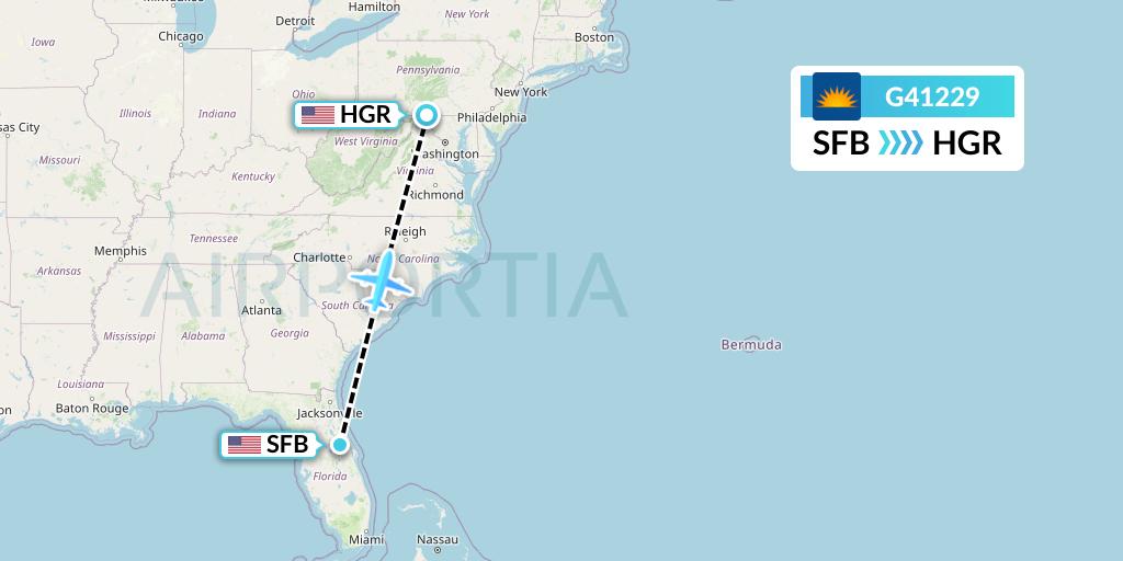 G41229 Allegiant Air Flight Map: Orlando to Hagerstown