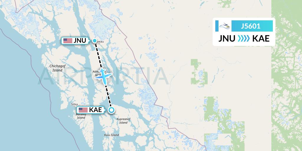 J5601 Alaska Seaplane Service Flight Map: Juneau to Kake