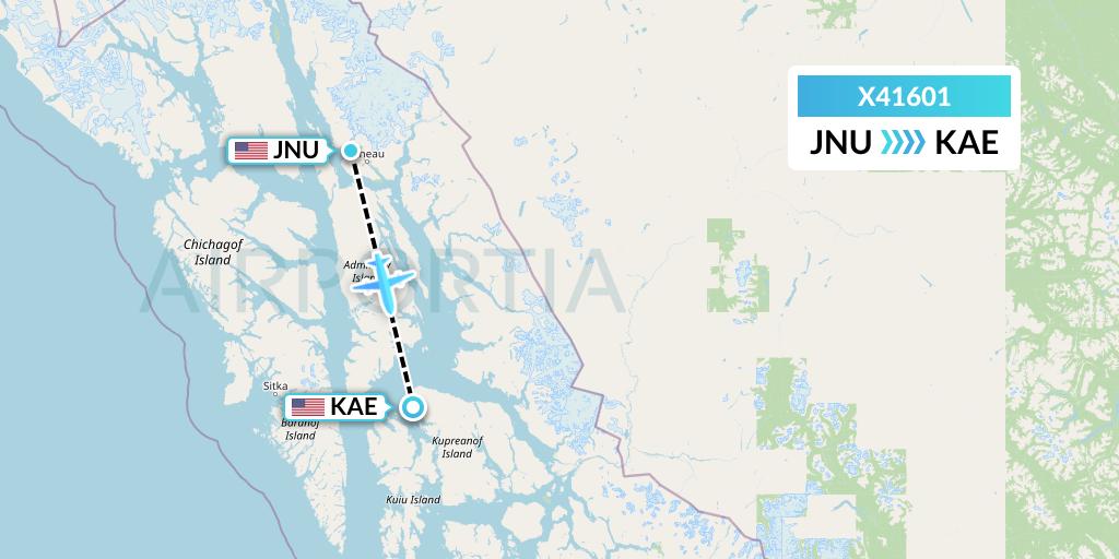 X41601 Air Excursions Flight Map: Juneau to Kake