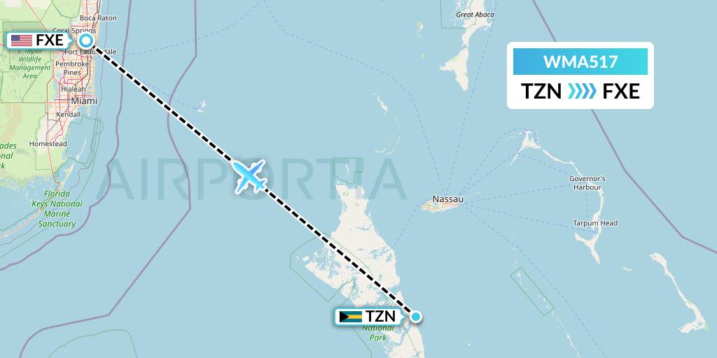 WMA517 Watermakers Air Flight Map: South Andros to Fort Lauderdale