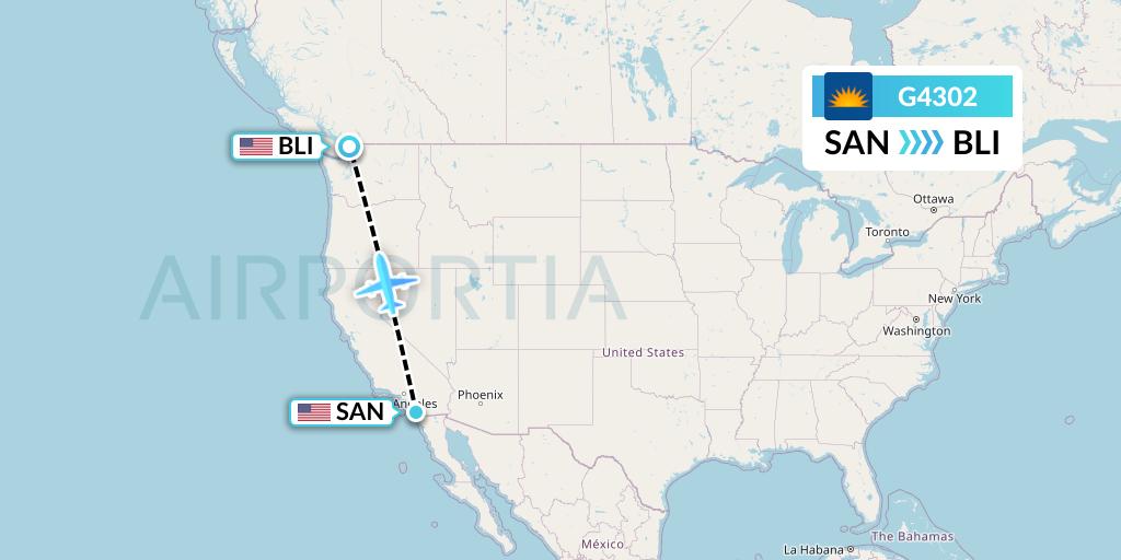 G4302 Allegiant Air Flight Map: San Diego to Bellingham