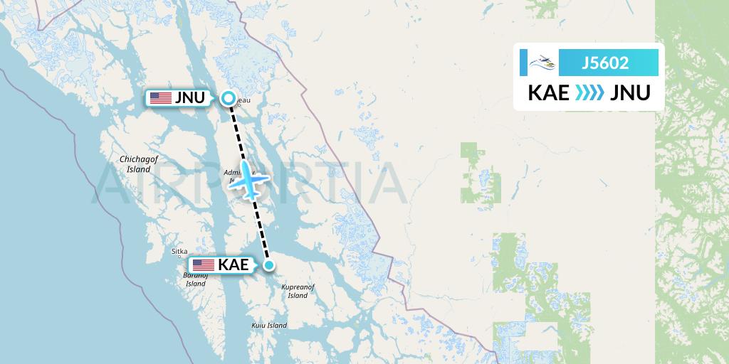 J5602 Alaska Seaplane Service Flight Map: Kake to Juneau