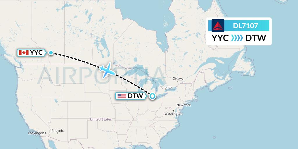 DL7107 Delta Air Lines Flight Map: Calgary to Detroit