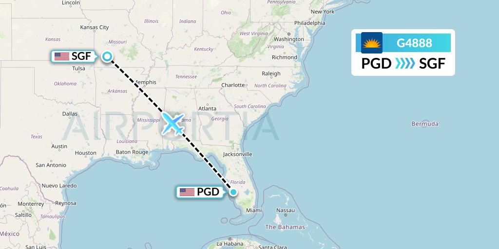 G4888 Allegiant Air Flight Map: Punta Gorda to Springfield