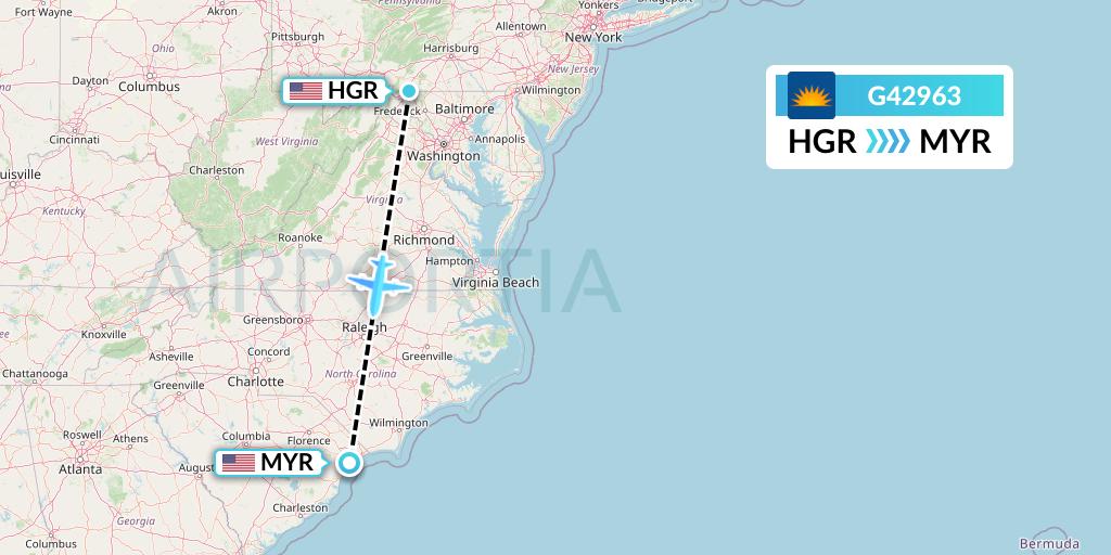 G42963 Allegiant Air Flight Map: Hagerstown to Myrtle Beach
