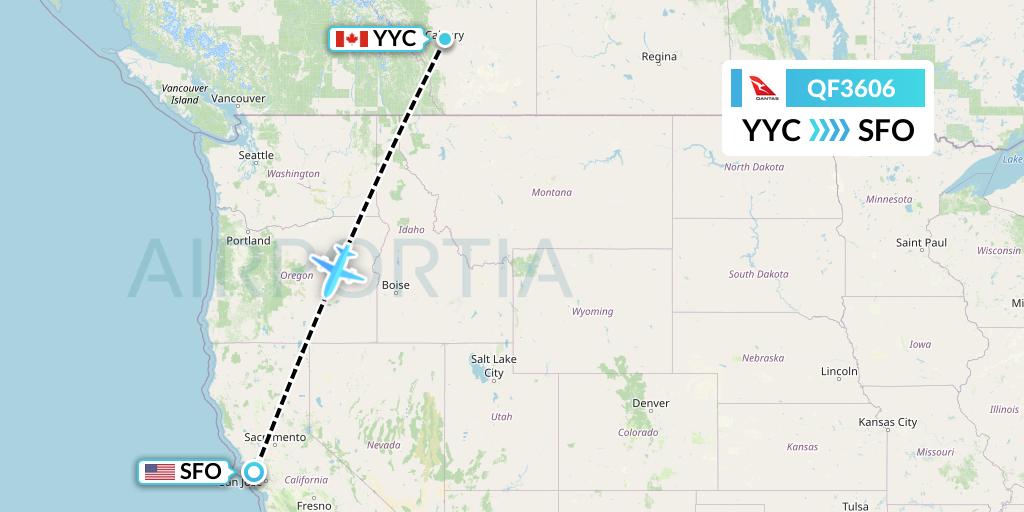 QF3606 Qantas Flight Map: Calgary to San Francisco