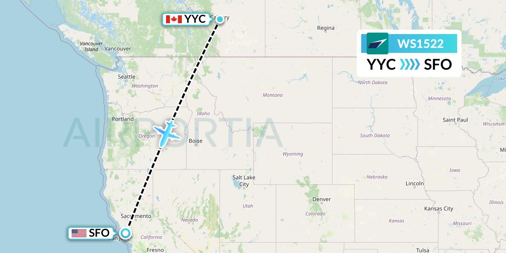WS1522 WestJet Flight Map: Calgary to San Francisco