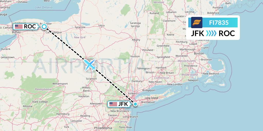 FI7835 Icelandair Flight Map: New York to Rochester