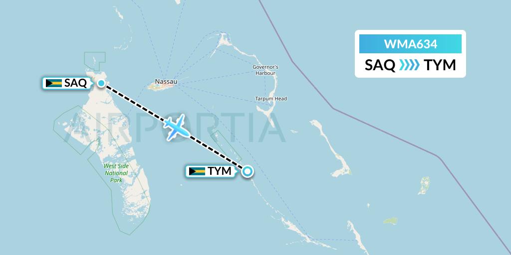 WMA634 Watermakers Air Flight Map: San Andros to Bahamas