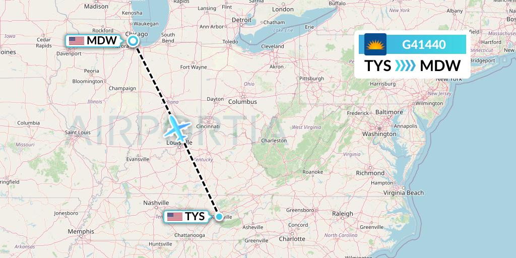 G41440 Allegiant Air Flight Map: Knoxville to Chicago
