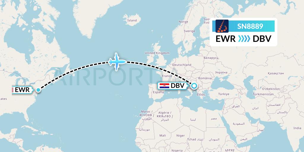 SN8889 Brussels Airlines Flight Map: New York to Dubrovnik