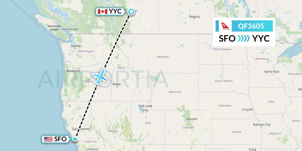 QF3605 Qantas Flight Map: San Francisco to Calgary