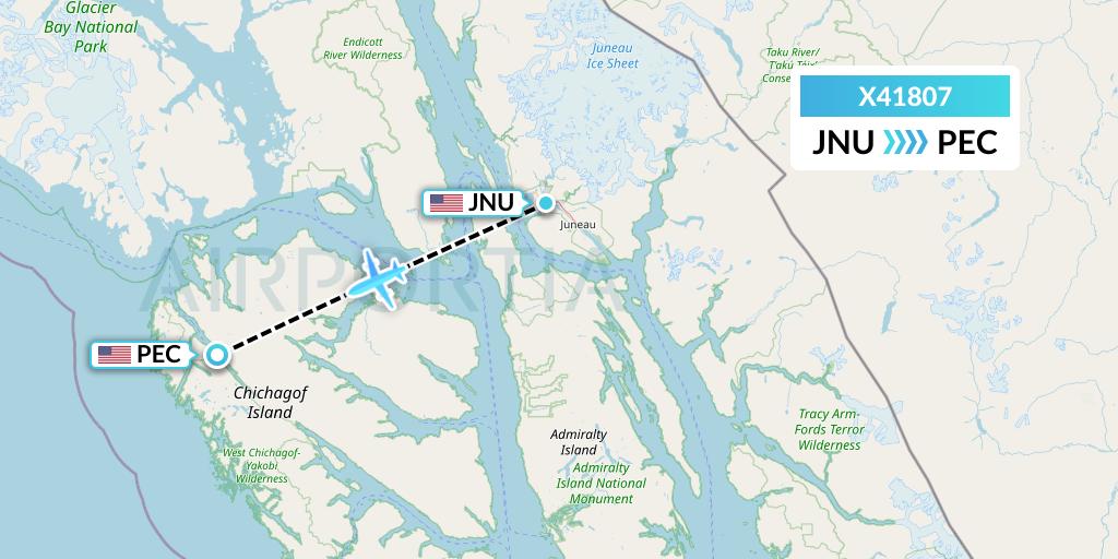 X41807 Air Excursions Flight Map: Juneau to Pelican