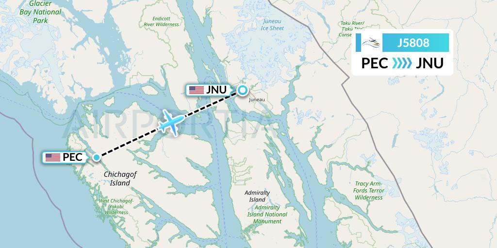 J5808 Alaska Seaplane Service Flight Map: Pelican to Juneau