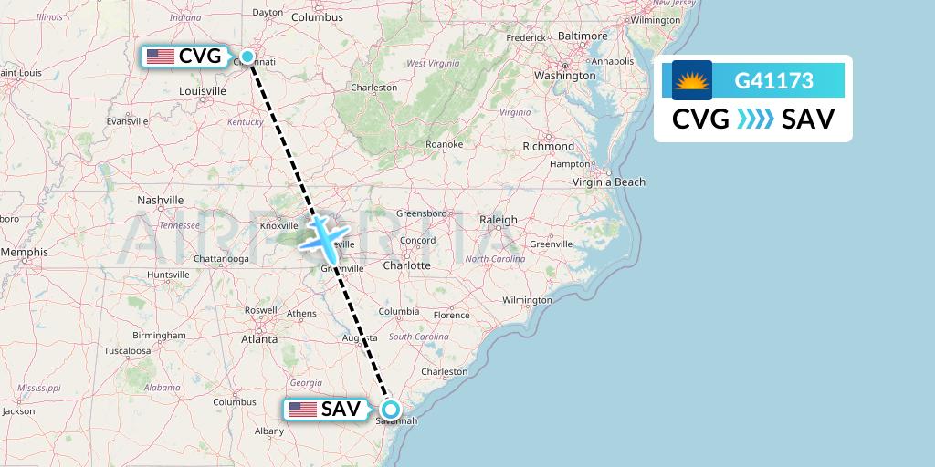 G41173 Allegiant Air Flight Map: Cincinnati to Savannah