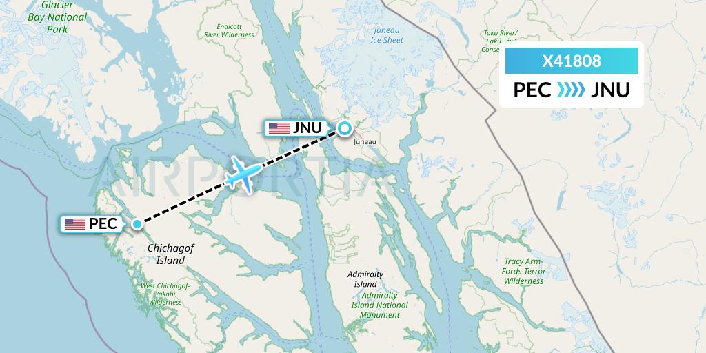 X41808 Air Excursions Flight Map: Pelican to Juneau