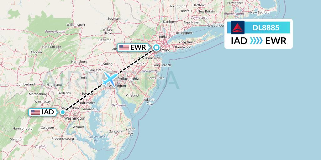 DL8885 Delta Air Lines Flight Map: Washington to New York