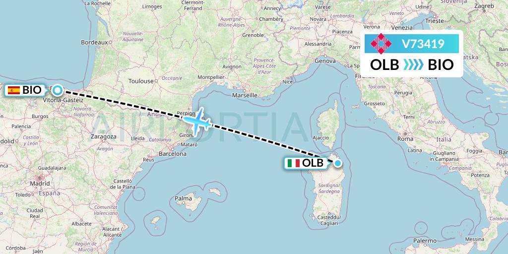 V73419 Volotea Flight Map: Olbia to Bilbao