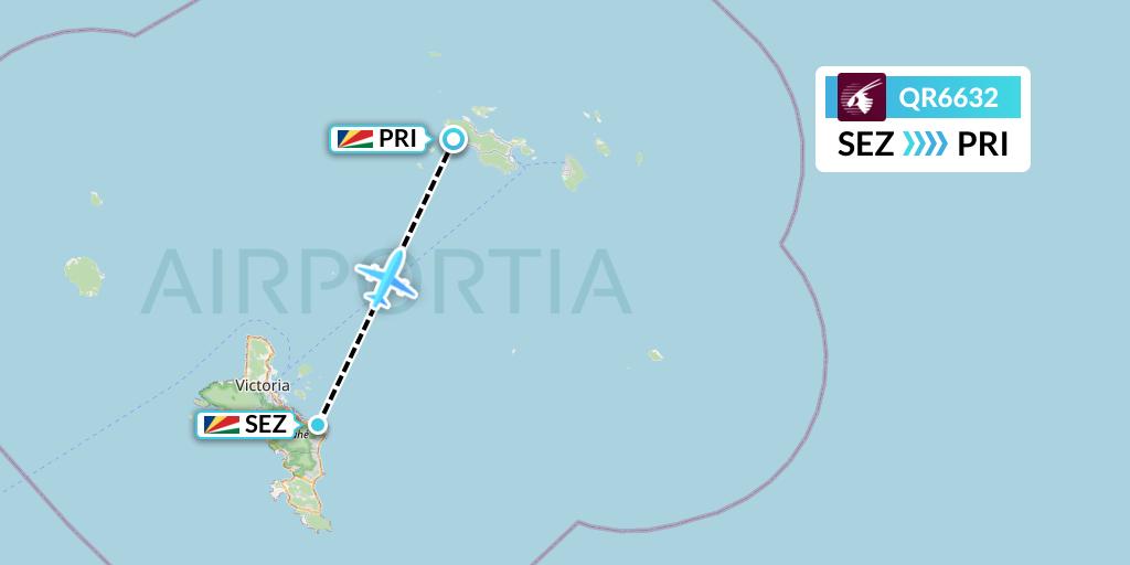 QR6632 Qatar Airways Flight Map: Victoria to Praslin Island