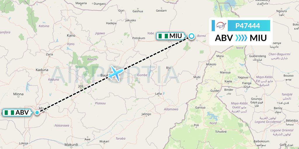 P47444 Air Peace Flight Map: Abuja to Maiduguri