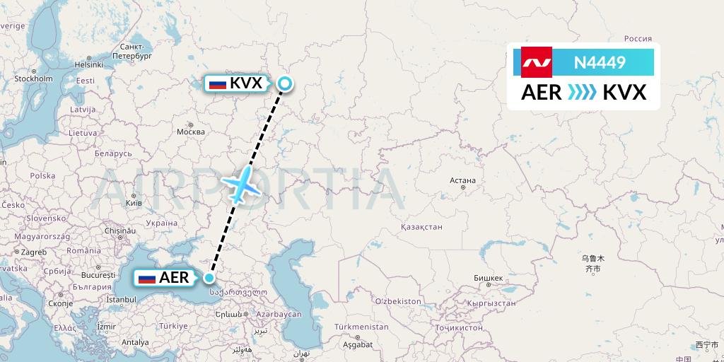 N4449 Nordwind Airlines Flight Map: Sochi to Kirov