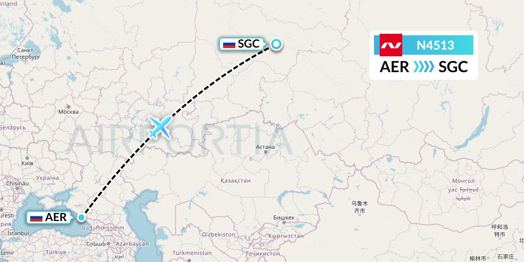 N4513 Nordwind Airlines Flight Map: Sochi to Surgut