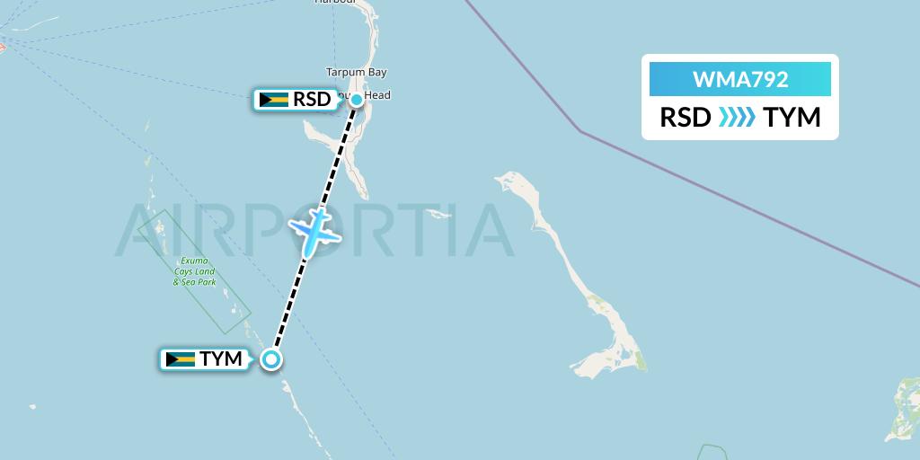 WMA792 Watermakers Air Flight Map: Rock Sound to Bahamas