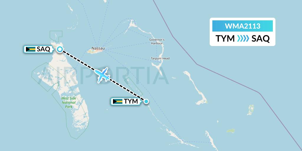 WMA2113 Watermakers Air Flight Map: Bahamas to San Andros