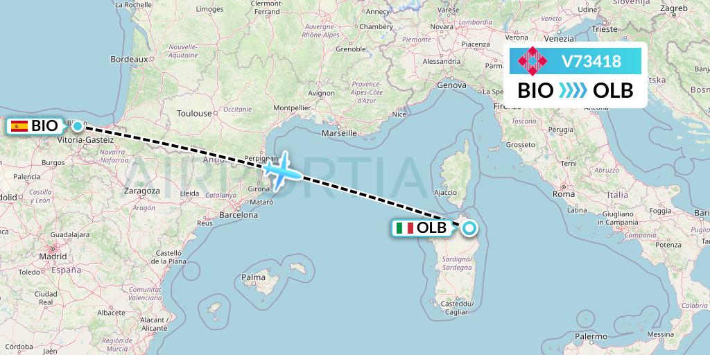 V73418 Volotea Flight Map: Bilbao to Olbia
