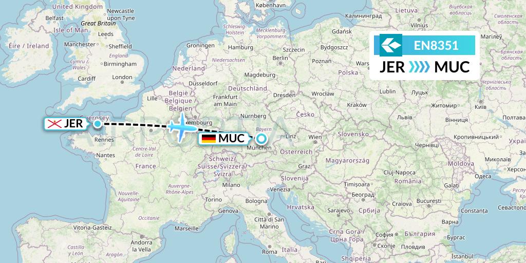 EN8351 Air Dolomiti Flight Map: Jersey to Munich