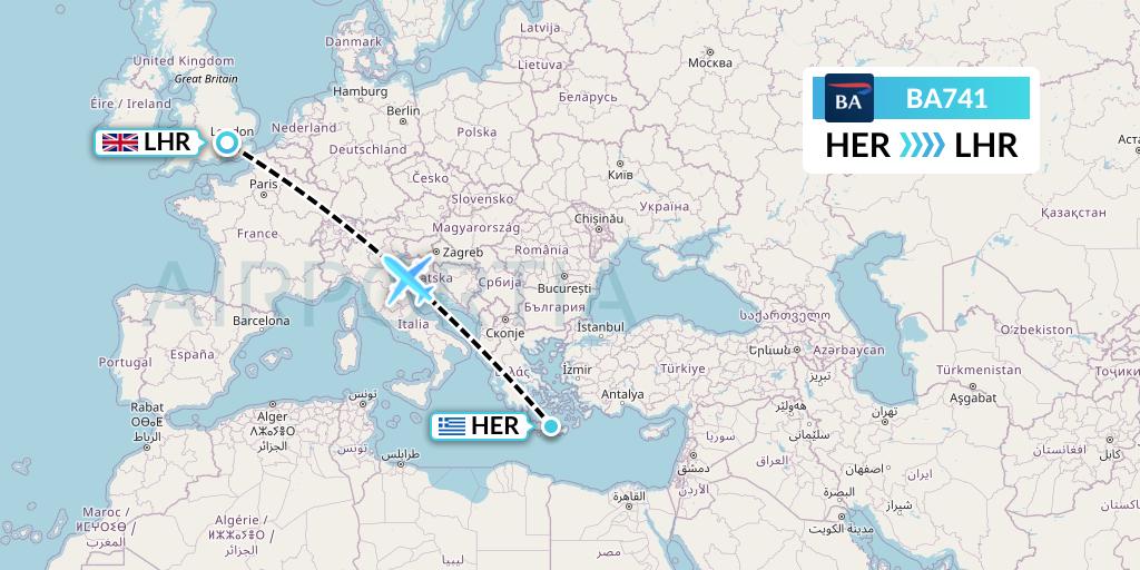 BA741 British Airways Flight Map: Heraklion to London