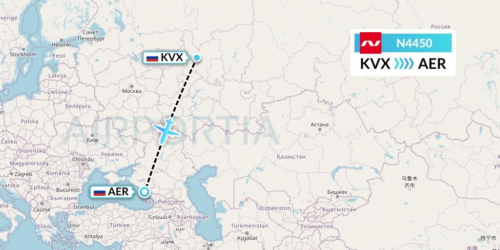 N4450 Nordwind Airlines Flight Map: Kirov to Sochi
