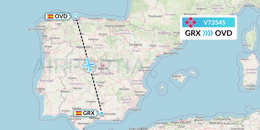V73545 Volotea Flight Map: Granada to Asturias