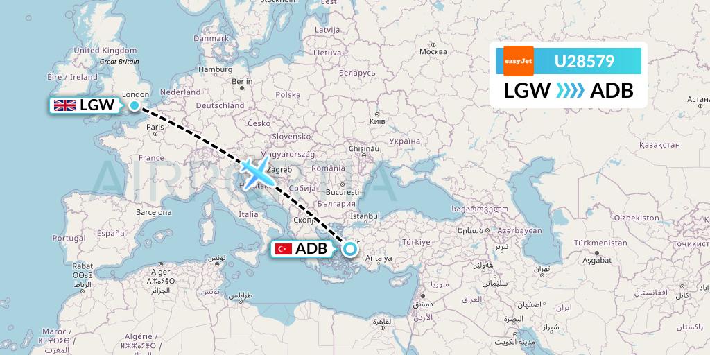 U28579 EasyJet Flight Map: London to Izmir