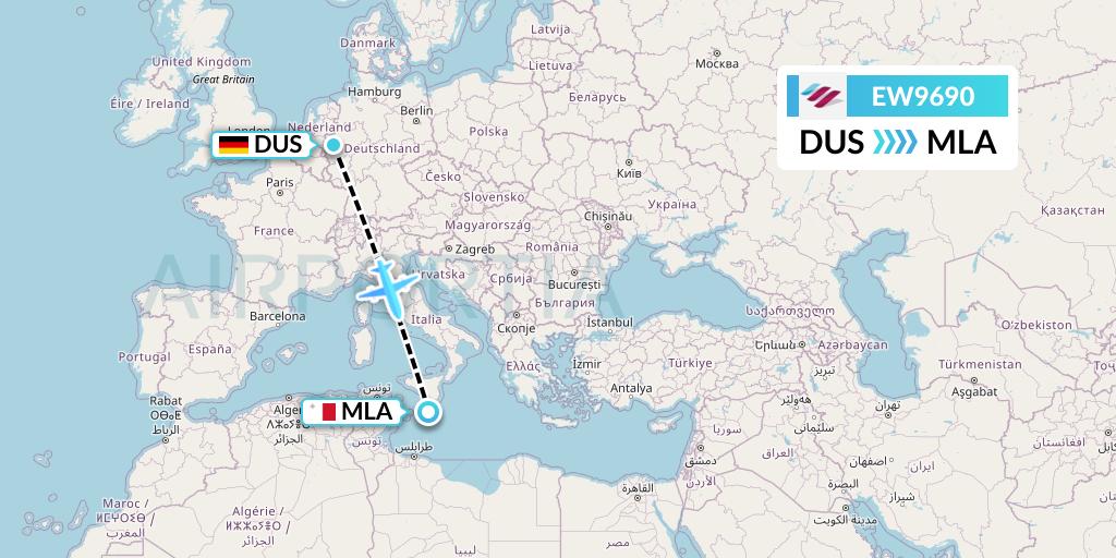 EW9690 Eurowings Flight Map: Dusseldorf to Malta