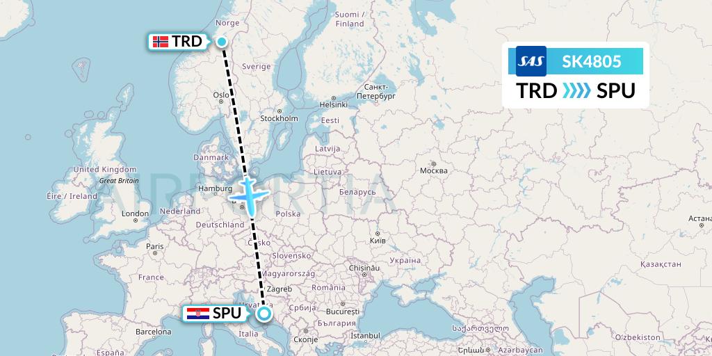 SK4805 SAS Flight Map: Trondheim to Split
