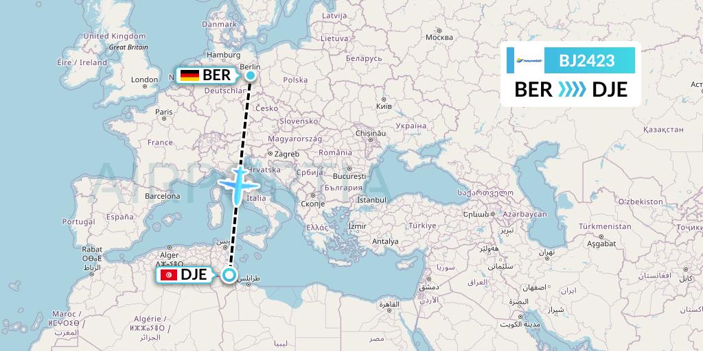 BJ2423 Nouvelair Tunisie Flight Map: Berlin to Djerba