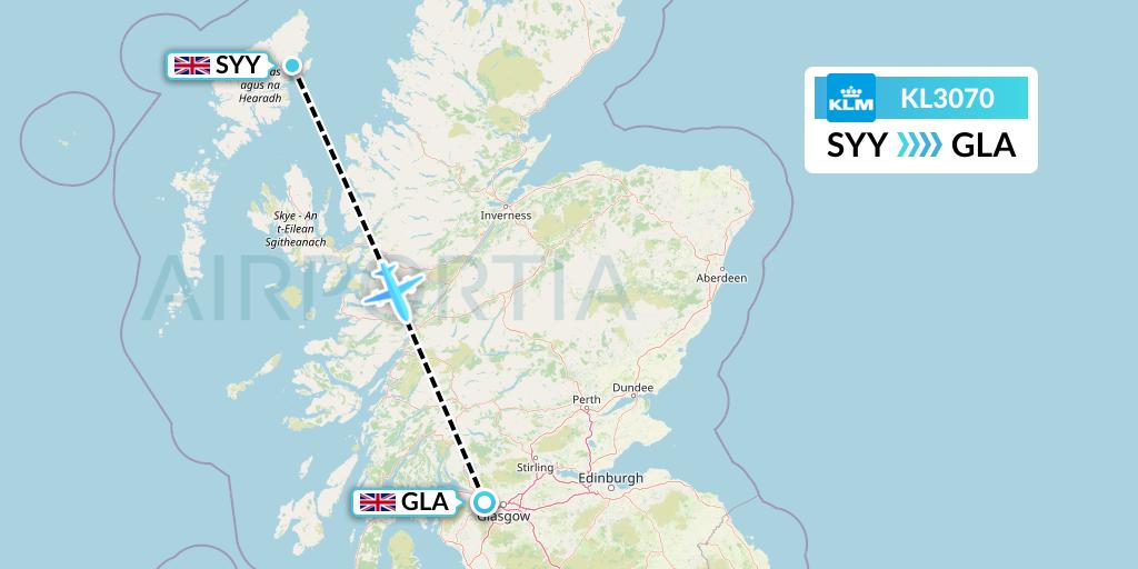 KL3070 KLM Flight Map: Stornoway to Glasgow