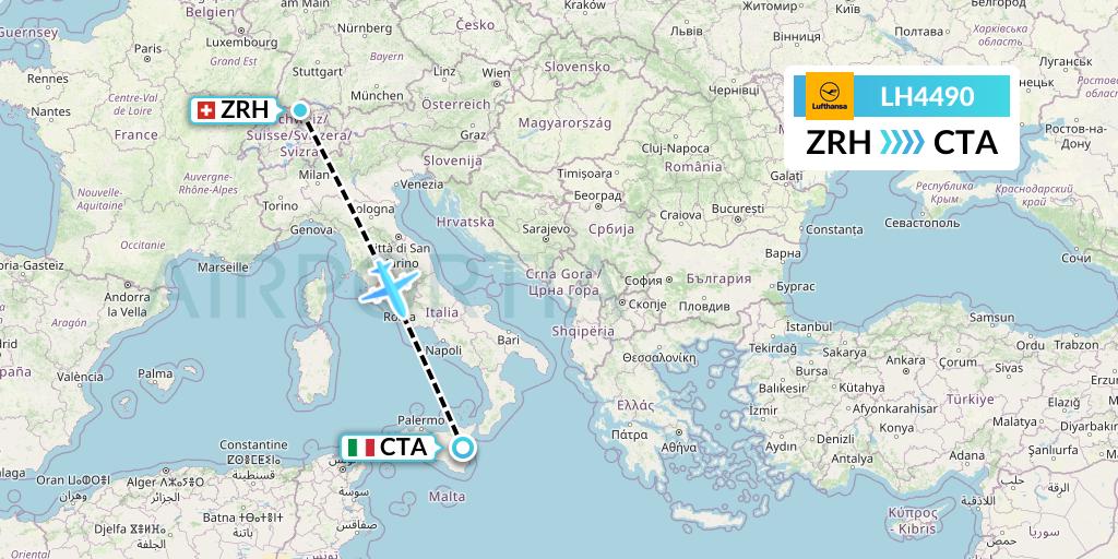 LH4490 Lufthansa Flight Map: Zurich to Catania