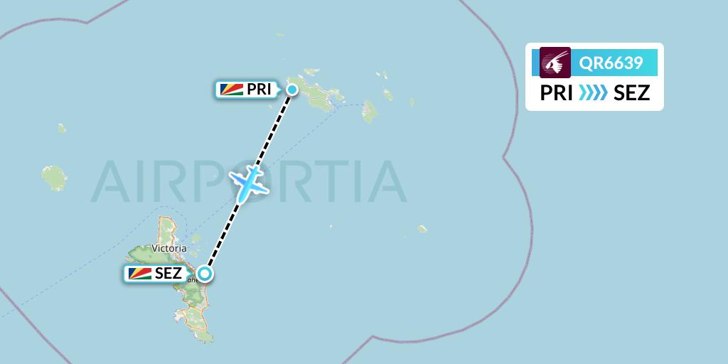 QR6639 Qatar Airways Flight Map: Praslin Island to Victoria