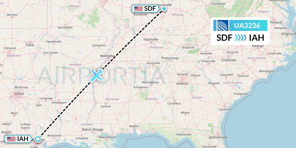 UA3236 United Airlines Flight Map: Louisville to Houston