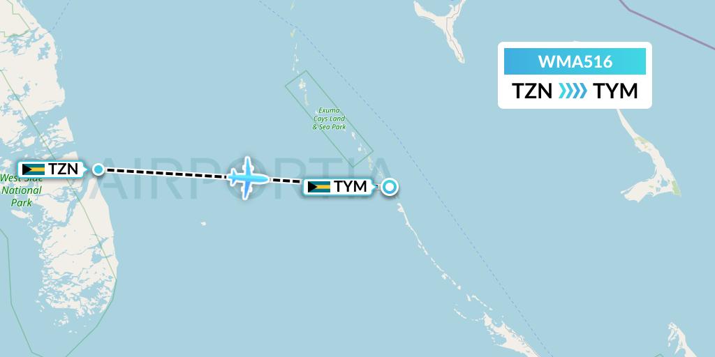 WMA516 Watermakers Air Flight Map: South Andros to Bahamas