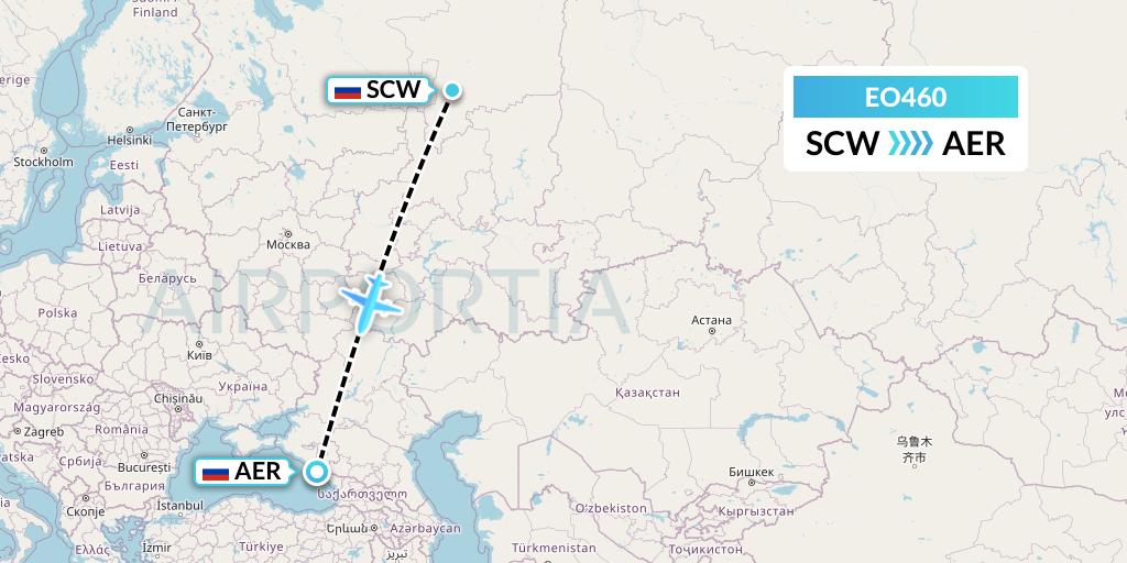 EO460 Pegas Fly Flight Map: Syktyvkar to Sochi