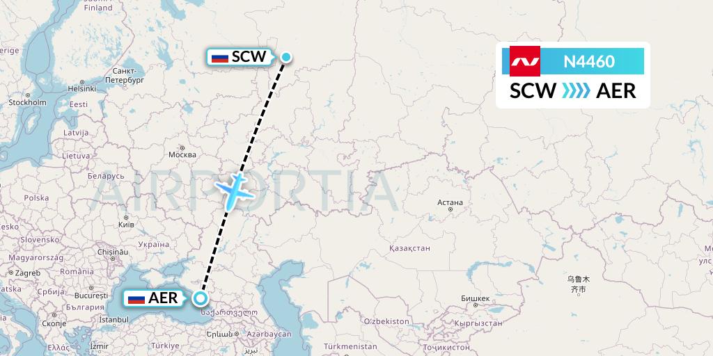 N4460 Nordwind Airlines Flight Map: Syktyvkar to Sochi