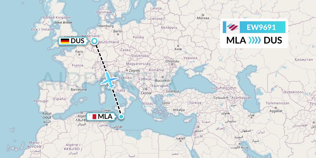 EW9691 Eurowings Flight Map: Malta to Dusseldorf