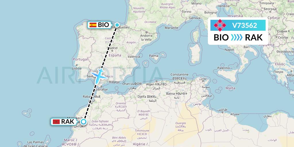 V73562 Volotea Flight Map: Bilbao to Marrakesh 